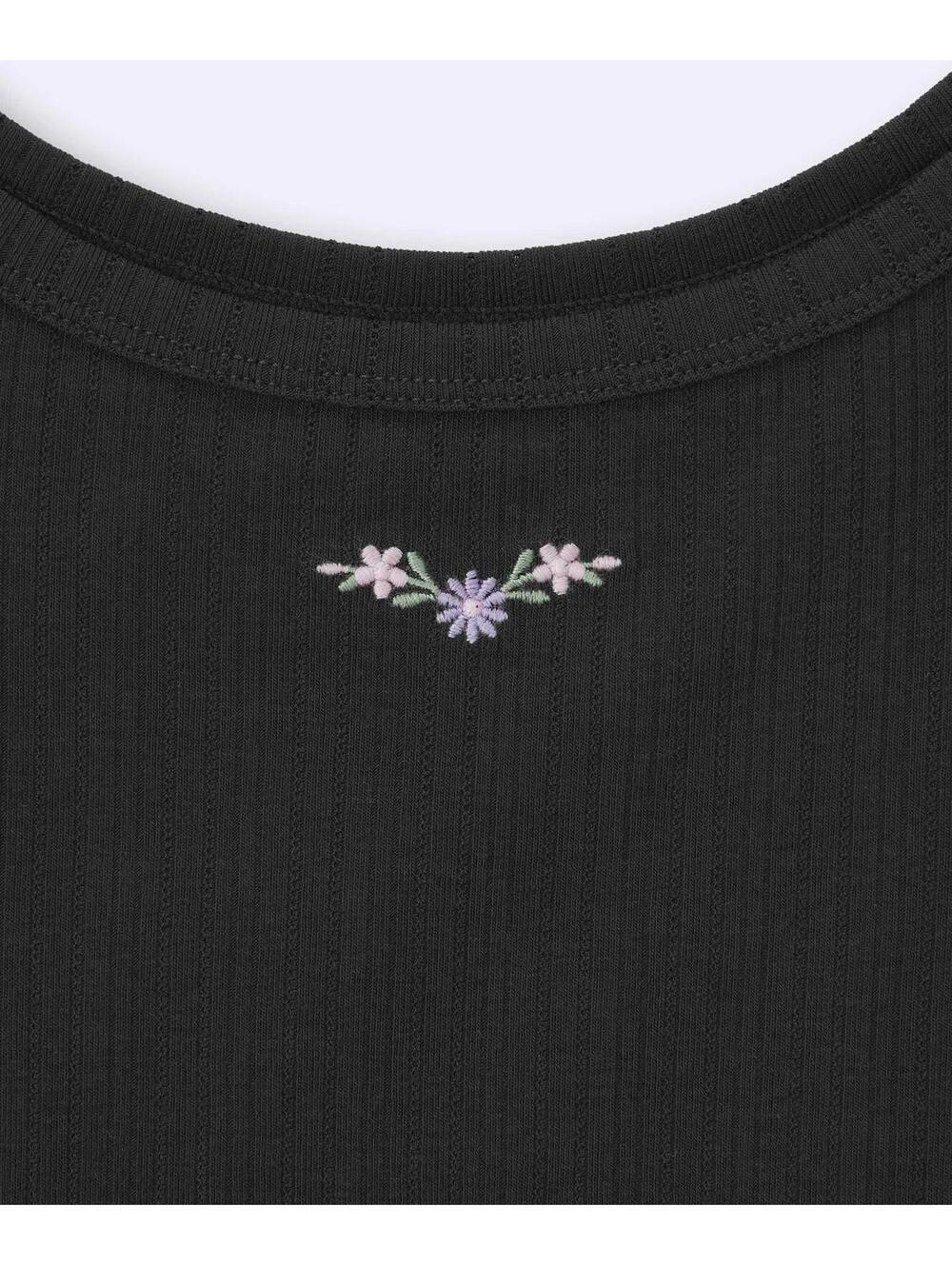 Uniqlo GU Cotton Blend Cropped Tank Top Floral Basic Baby Tee Black NWT Small - Picture 2 of 4